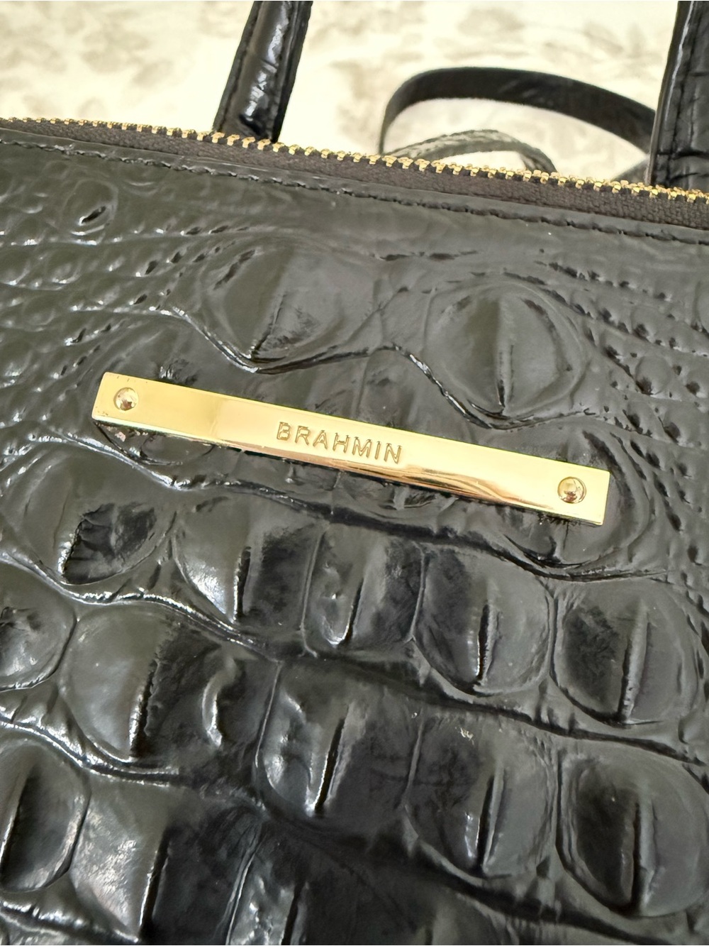 Brahmin Black Croc-Embossed Leather Backpack - Picture 7 of 16